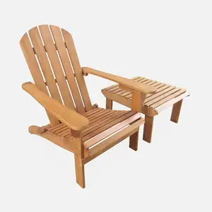休闲可折叠阿迪朗达克椅子柚木花园家具，带多功能边桌和腿托