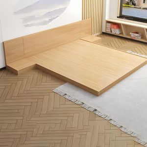Mid-Century Modern Wooden Bed <b>Frame</b> with <b>Grey</b> Pillows - Product Image 5