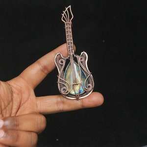 Amazing Guitar Labradorite Wrapped Wire Pendant Flashy Labradorite Necklace Brass Pendant Jewelry Wholesale Pendant Jewelry - Product Image 6
