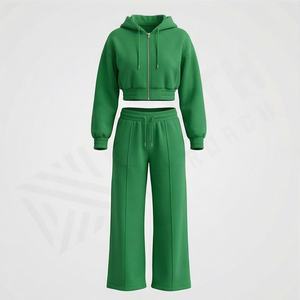 Conjunto Deportivo Informal de Felpa Francesa para Mujer, Sudadera Corta con Cremallera y Estampado, Pantalones Deportivos Transpirables, 100% Algodón Ecológico - Product Image 1