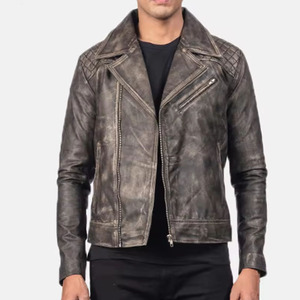 Distressed Black <b>Biker</b> Leather <b>Jacket</b> Quilted Moto Style Vintage Streetwear Wholesale & Custom Available In Bulk <b>jacket</b> for <b>men</b> - Product Image 2