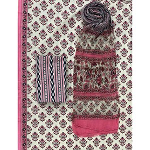 Tela india sin coser con estampado de bloques para Salwar Kameez y estilo pakistaní, con dupatta de gasa. - Product Image 1