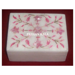Rectangle Forme Conception Incroyable Et Meilleure Qualité Blanc Marbre Rose Nacre Incrustation Fleur Conception Boîte À Bijoux Au Meilleur Prix - Product Image 1
