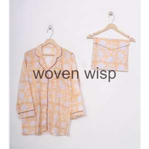 Ensemble pyjama à carreaux Boho à la mode Vêtements de nuit en coton doux avec tissu tissé imprimé à la main pour l'hiver-Options de commande en gros - Product Image 6