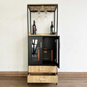 ตู้บาร์ไม้สำหรับเก็บไวน์พร้อมโครงเหล็กและที่วางแก้ว - Product Image 5