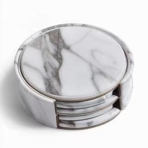 Sous-verres en marbre attrayants Unique bière café Bar thé rond hexagone Logo personnalisé ensemble supports tasse tapis sous-verres en marbre pour boisson - Product Image 1