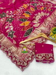 Sari en soie pour femmes Dola avec fil de tissage Zari Moti Broderie fantaisie Bordure en point de croix Fabriqué en Inde - Product Image 2