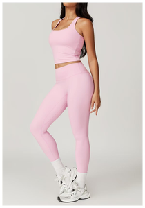 Ensemble de yoga taille haute pour femmes évacuant l'humidité Short en forme de I pour la course à pied Fitness Logo avant Taille élastique - Product Image 2