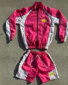 Streetwear d'été pour hommes, veste coupe-vent en nylon, sweat à capuche et short, survêtement avec logo brodé à la flamme, ensemble deux pièces - Product Image 4