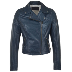 Chaqueta de piel de oveja auténtica a la moda para mujer de gama alta, concepto clásico de Moto con cuello levantado y ajuste ajustado moderno - Product Image 5