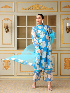 GUL FIZA Kurta con estampado de organza para mujer con pantalones de algodón, conjunto de traje recto moderno bordado y Dupatta para fiestas - Product Image 2