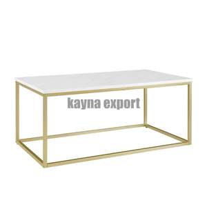 Mesa de Centro Moderna para Sala de Estar con Marco de Metal Dorado de Diseño Simple y Tapa de Mármol Móvil - Product Image 1