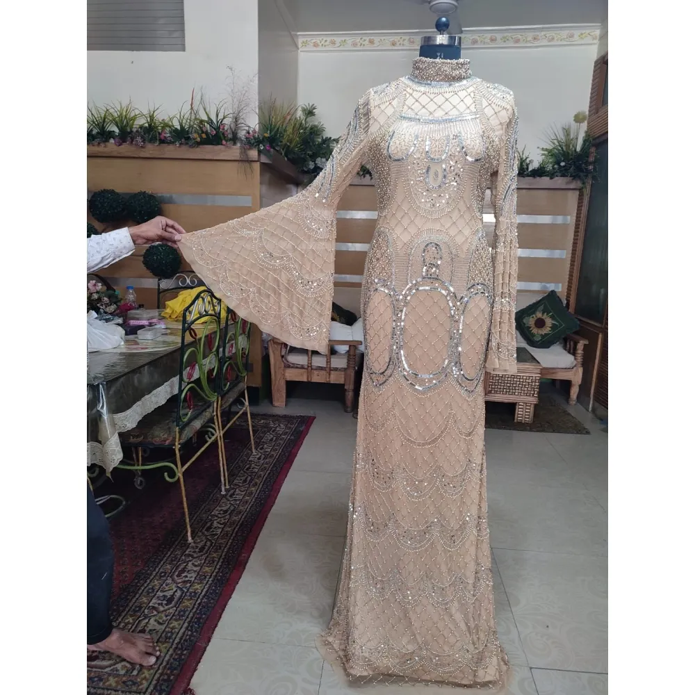 Gaun Pesta Putri Duyung Berpayet Berpayet, Gaun Malam Lengan Panjang Bermanik-manik Kerah O dengan Harga Yang Baik