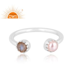 Latest Design Fine Sterling Silver Pearl & Labradorite Gemstone <b>Adjustable</b> <b>Ring</b> Custom Jewelry For Women Gift For Her - Product Image 2