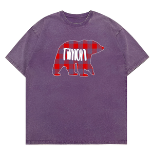Camiseta de Navidad a cuadros de búfalo rojo personalizada de oso Timon lavada unisex para hombre - Product Image 5