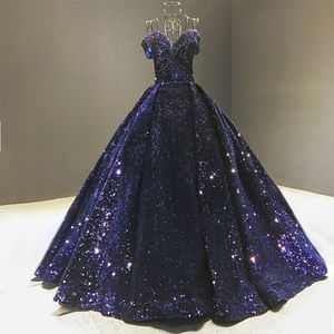 Robe de mariée ou de demoiselle d'honneur à taille naturelle, style robe de bal, avec superposition de paillettes - Product Image 6