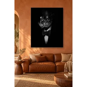 Impression sur toile de chat Fida en chapeau haut et cravate, fumant un cigare - Product Image 5