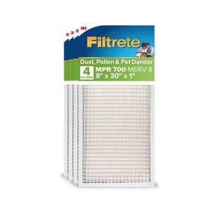 Filtre à air pour fournaise AC Filtrete 8x30x1, MERV 8, MPR 700, efficace contre les pollens, ne gêne pas le flux d'air, lot de 4 - Product Image 1