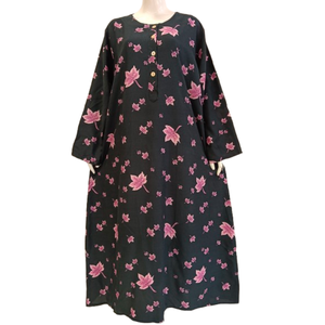 Robe longue à manches longues pour femmes, imprimé floral, col rond, coupe ample, style bohème, automne, coton, robe longue boutonnée sur le devant - Product Image 1