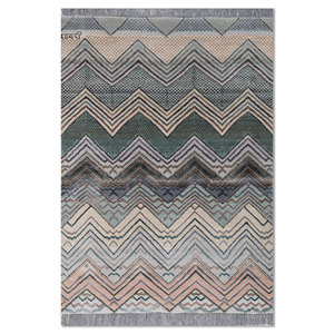 Tapis Manchaha bleus en laine et soie de bambou noués à la main, épaisseur 10 mm, motifs abstraits en chevron pour sols de maison, rectangulaires, couloir - Les-2828 - Product Image 1