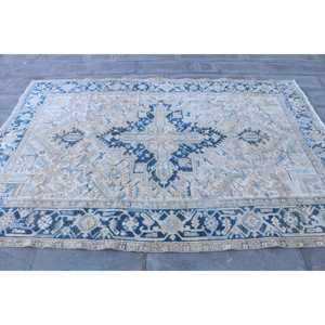 Alfombra Turca Vintage, Alfombra de Lana Azul Camuflaje de 5.7x8.7 pies - Product Image 4