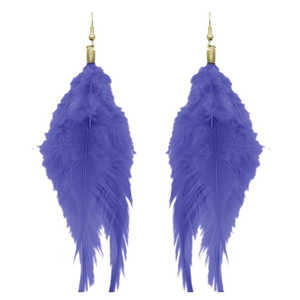 Tip Top Fashions Boucles d'oreilles plumes bleues plaquées or 1308316F Modèle accessoire de mode élégant - Product Image 1
