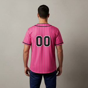 Maillot de baseball court OEM 100 % polyester imprimé, rayé bicolore, personnalisé, respirant, avec logo, grande taille, pour homme, athlétique - Product Image 3