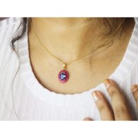 Azul zafiro rubí ovalado 14K Amarillo Blanco Rosa oro collar diamante perla Esmeralda forma de luna patrón para compromiso Mujer