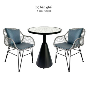 CBCF214 Contemporary Outdoor <b>Table</b> and 2 Chairs Set <b>Iron</b> Frame & Synthetic Rattan Weave for Garden or Park Use - Product Image 1