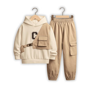 Ensemble de survêtement décontracté pour garçons, sweat-shirt et pantalon, avec poche transversale, tendance, vêtements d'hiver chauds pour enfants - Product Image 2