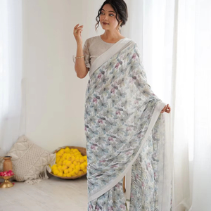 Hermosa viscosa de satén puro de Bollywood con Sari de trabajo Zarkan pesado - Product Image 2