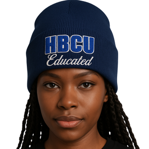 HBCU Educated <b>Navy</b> Blue Beanie <b>Hat</b> Acrylic Cap Chenille Embroidery Greek Sorority Divine Nine Custom Logo Headwear - Product Image 1