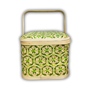 Cestas de Almacenamiento de Bambú Rústicas Tejidas a Mano, Cesta para Frutas con Patrón Colorido, Cesta de Mimbre para Regalo - Product Image 1