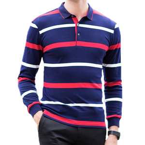 เสื้อกอล์ฟแขนสั้นลายทางถักนิตติ้งผ้าฝ้าย 100% สำหรับผู้ชาย Panthera International ระบายอากาศได้ดี ไม่ยับ ไซส์ใหญ่ สไตล์ลำลอง - Product Image 1