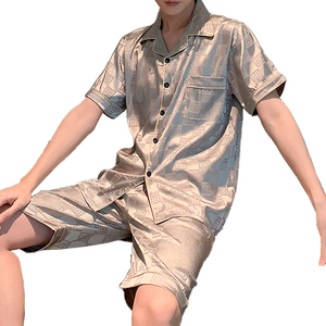 Wholesale Luxurious Two Pieces Silk Pajama Sets <b>Men's</b> Polyester Silk Pajamas Custom Size <b>Men's</b> Silk <b>Sleep</b> Wear - Product Image 2