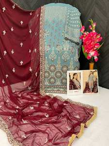 Trajes de Georgette de estilo indio y pakistaní para mujer con bordado pesado trabajo Santoon Nazneen Dupatta precio bajo - Product Image 5