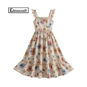 ชุดเดรสยาวลายดอกไม้สำหรับเด็กผู้หญิงเดรสแบบหลวมผ้าฝ้ายเป็นมิตรต่อสิ่งแวดล้อมสำหรับงานแต่งงาน - Product Image 4