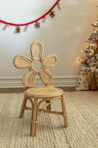 Chaise d'enfant en rotin marguerite nouvelle chaise d'enfant de conception chaise d'enfants en rotin fabriquée à la main avec dossier floral - Product Image 3