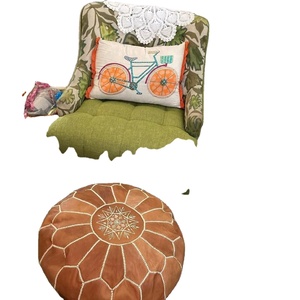 STUFFED- Brown Tan Moroccan <b>Pouf</b> Leather <b>Pouf</b> Ottoman Pouffes Moroccan Home Decor Boho - Product Image 1