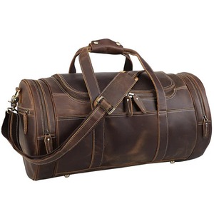 À la mode personnalisé en cuir véritable cuivre Weekender sac polochon Portable fermeture éclair épaule fourre-tout pour le sport et voyage usine directe - Product Image 5