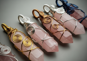 Colgante de lápiz de cuarzo rosa al por mayor | Joyería de piedras preciosas de cristal curativo envuelto en alambre Cuarzo Rosa hecho a mano - Product Image 3