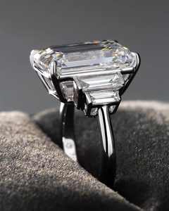 S925 <b>Sterling</b> <b>Silver</b> <b>Ring</b> <b>Set</b> with Moissanite and Emerald Cut Stones, Featuring Side Stones for A Minimalist and Elegant Look. - Product Image 3