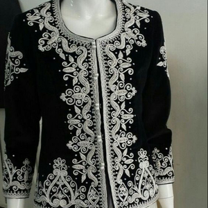ELEGANT---<b>JACKET</b> ON VELVET WITH PANT EMBELLISH OF STUNNING <b>SILVER</b> CRYSTAL BEADS,GLASS STONE WORK @ 2022 - Product Image 1