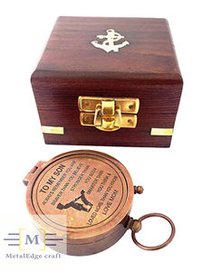 Dad I Love You Quote Brújula de latón náutico Premium de latón con cadena de cuero en caja de madera Regalo hecho a mano Antiguo con aspecto brillante - Product Image 3