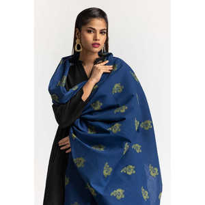Dupatta Jacquard Teñida de Azul para Mujer, con Patrón Floral Bordado - Product Image 1