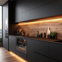 Armario de cocina de acero inoxidable 304 personalizado con cajones, aparador de cocina de diseño moderno con forma de una línea a prueba de humedad para Villa