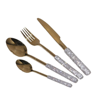 Ensemble de couteaux, fourchette et cuillère en acier au design unique, manche en résine pour la maison, ustensiles de cuisine, couverts en acier miroir