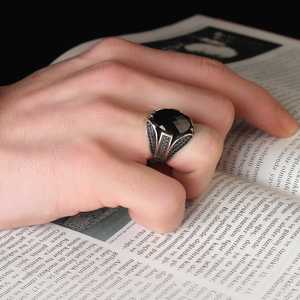 Anillo Masculino de Plata de Ley 925 Estilo Otomano Azuris VALKH1195 al por Mayor, Piedra Natural de Ágata Hecha a Mano en Turquía - Product Image 3