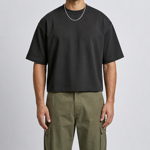 T-shirt Homme Coupe Boxy Personnalisé 240 GSM 100% Coton Manches Courtes Col Rond Respirant Imprimé Épaules Tombantes Streetwear Marque Privée - Product Image 2