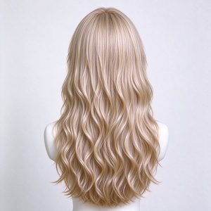 Golden Long Wavy <b>Wig</b> Heat Resistant <b>Synthetic</b> Hair Middle Part Soft Waves for Daily Wear Cosplay - Product Image 5